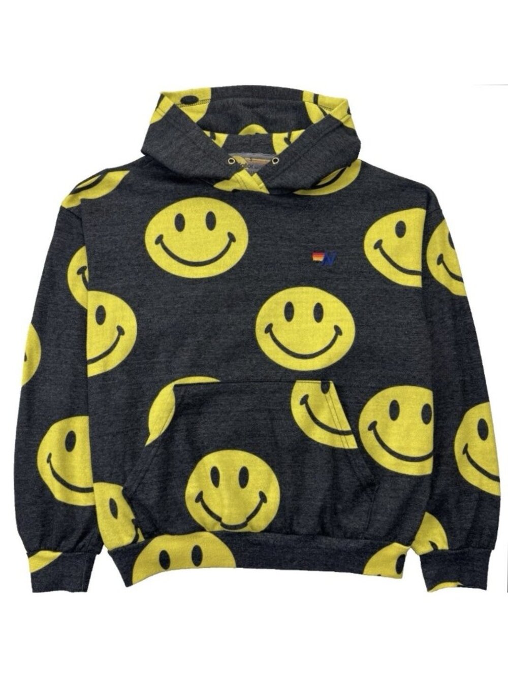 Aviator Nation Smiley On Repeat Hoodie Sweatshirt Unisex S Black Relaxed Fit